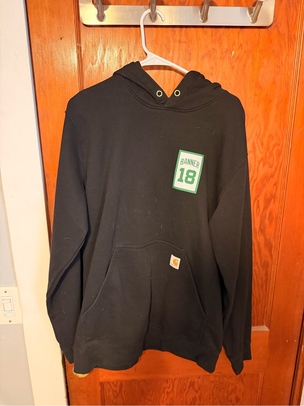Barstool Carhartt Black Hoodie with Green Banner 18 Patch